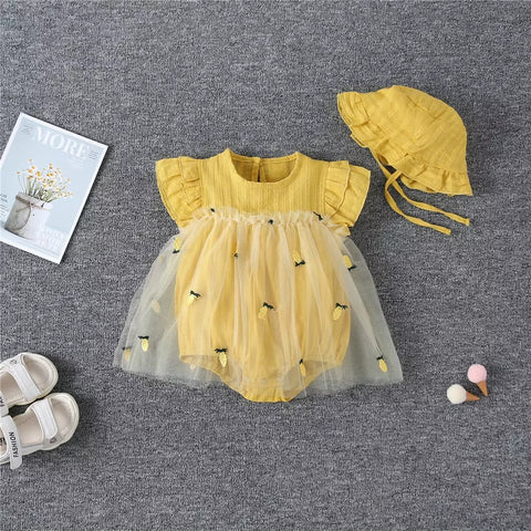 2 Pc Baby Girl Sheer Carrot Tulle Bodysuit Dress