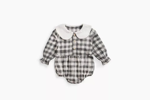 Baby Girl Buffalo Plaid Peter Pan Collar Bodysuit