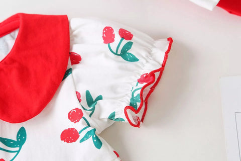 2 Pc Baby Girl Cherry Collar Bodysuit w/ Headband