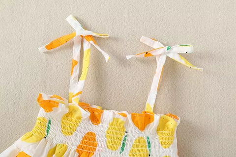 3 Pc Baby Girl Lemon Print Smock Top & Shorts