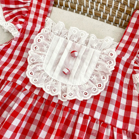 Baby Girl Gingham Pintuck Bib Bodysuit