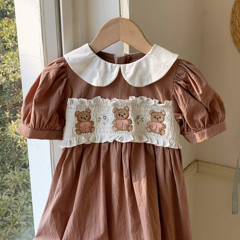 Girls Smocked Bodice Bear Collar Dress