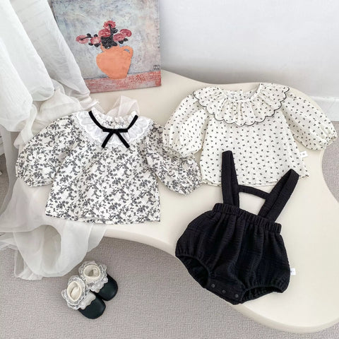 2 Pc Parisian Overall Bloomer with Ruffle Collar Shirt
