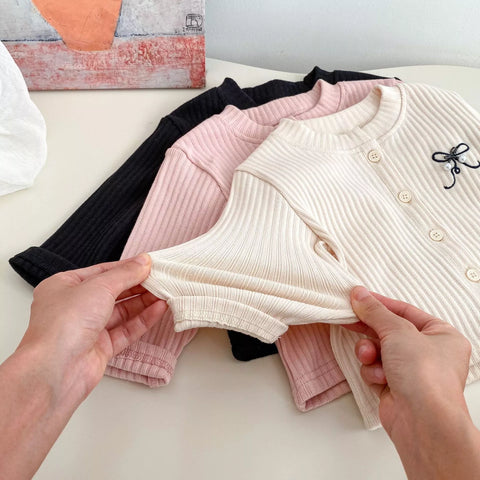 2 Pc Baby Girl Ribbed Knit Cardigan & Flare Pants Set