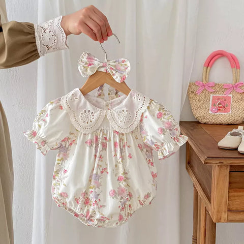2 Pc Girls Pink Floral Print Bodysuit/Dress