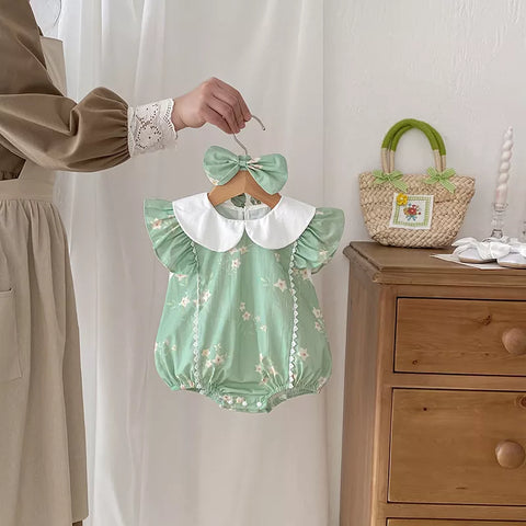 2 Pc Girls Mint Floral Collar Bodysuit/Dress