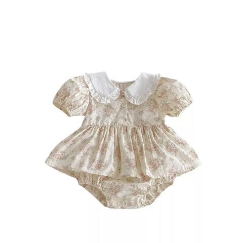 Baby Girl Dreamy Floral Ruffle Collar Bodysuit Dress