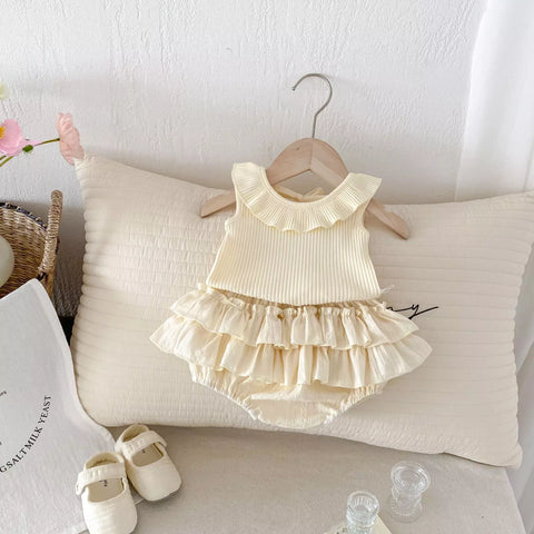 2 Pc Baby Girl Ruffle Shirt w/ Tiered Bloomer Skirt