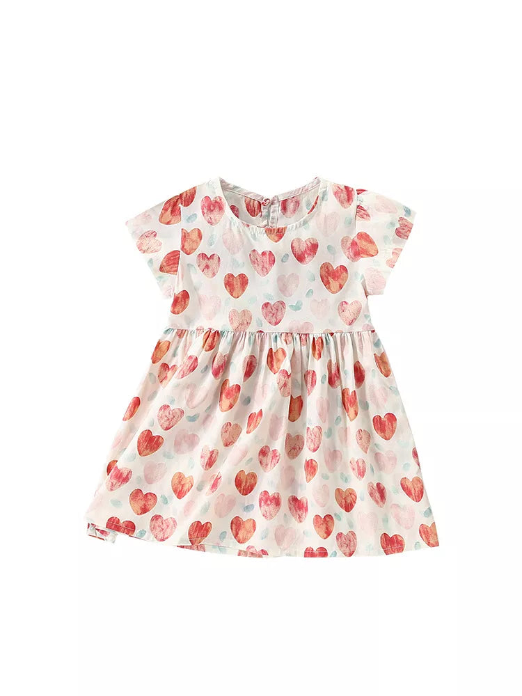 Girls Heart Print Cotton Dress