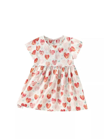 Girls Heart Print Cotton Dress