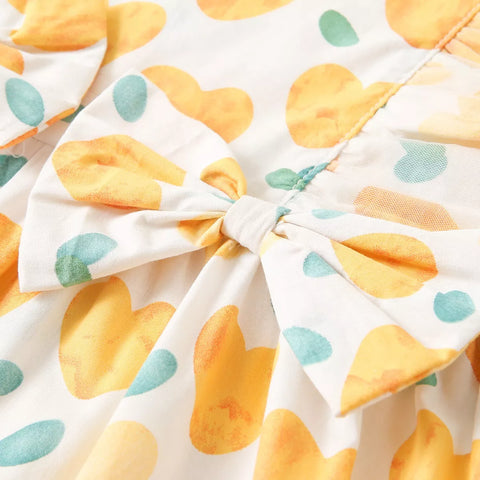 Girls Ruffle Heart Print Cotton Dress