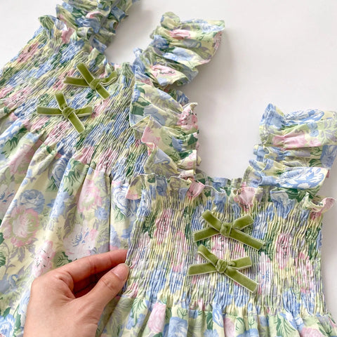 Girls Watercolor Floral Smocked Dress/Bodysuit