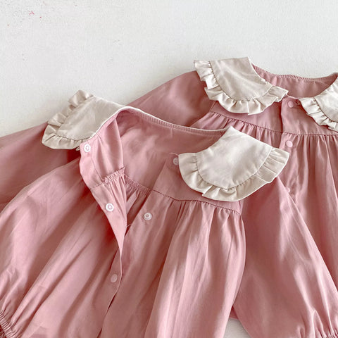 Baby Girl Cotton Ruffle Bunny Ears Collar Bodysuit/Dress