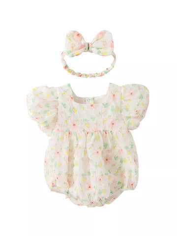 Baby Girl Puff Sleeve Bodysuit w/Headband