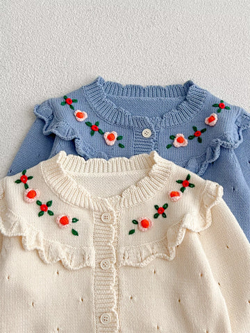 Baby Girl Flower Embroidered Cardigan
