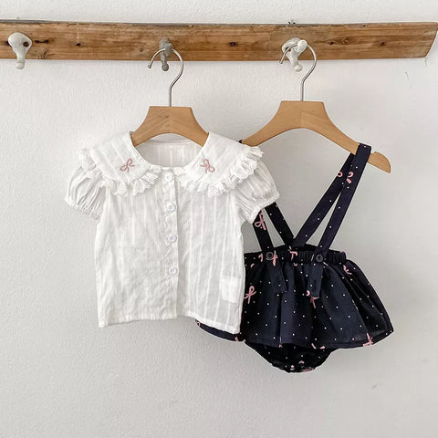 2 Pc Parisian Overall Skirt with Bow Collar Shirt