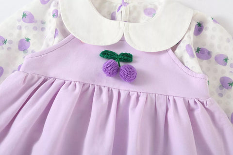 3 Pc Baby Girl Berries Overall Dress w/ Hat