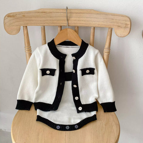 2 Pc Baby Girl Colorblock Chic Cardigan & Bodysuit Set