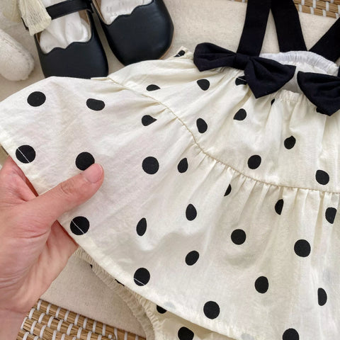 Baby Girl Contras Bow Straps Polka Dot Dress