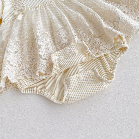 Baby Girl Romantic Vintage Long Sleeve Bodysuit Dress