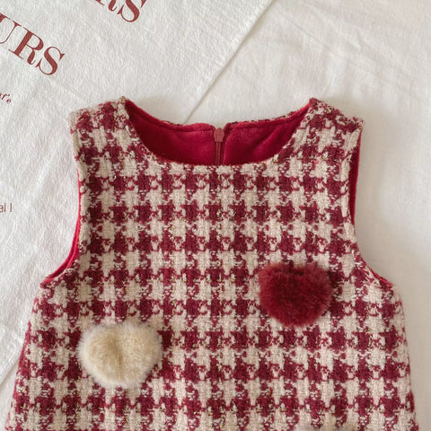 2 Pc Girls Houndstooth Valentine Sweater & Dress Set