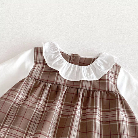 2 Pc Baby Girl Long Sleeve Plaid Dress with Hat