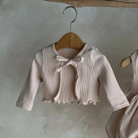 2 Pc Baby Girl Ribbed Cardigan & Bubble Hem Dress
