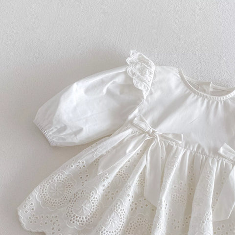 Baby Girl Long Sleeve Eyelet Bow Dress