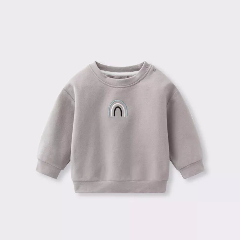 Baby Boy Rainbow Embroidery Logo Crew Neck Long Sleeve Pullover