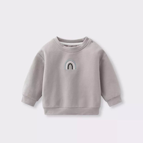 Baby Boy Rainbow Embroidery Logo Crew Neck Long Sleeve Pullover