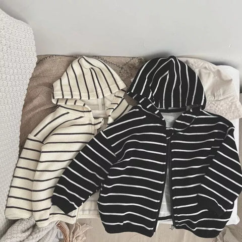 Unisex Kids Stripe Knitted Zip Up Hoodie