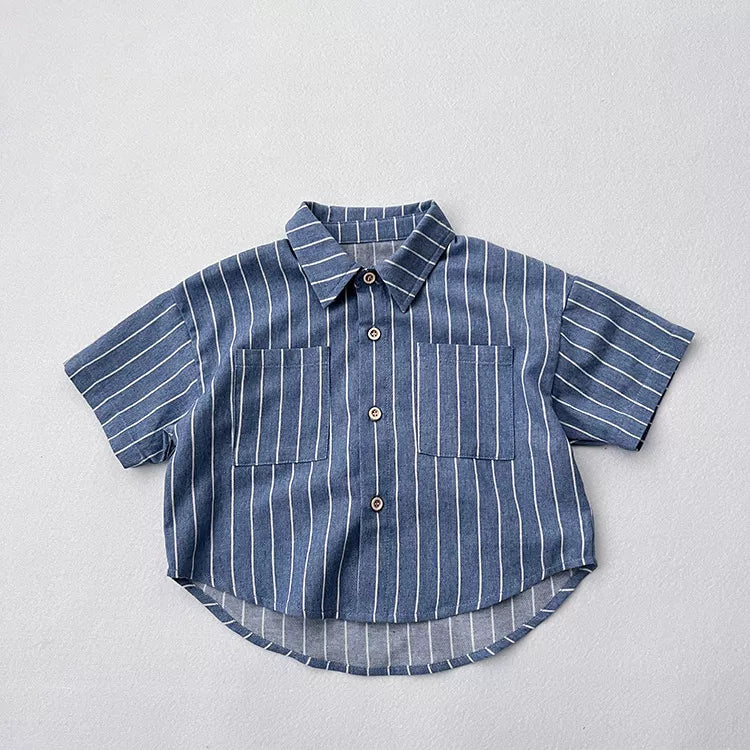 Boys Vertical Stripe Oversize Pocket Shirt