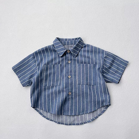 Boys Vertical Stripe Oversize Pocket Shirt