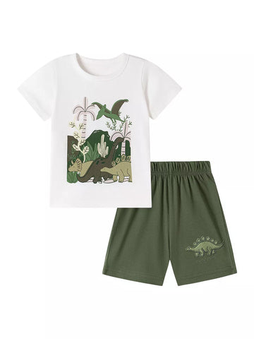 2 Pc Boys Green Dinosaur Tee Shirt & Shorts Set
