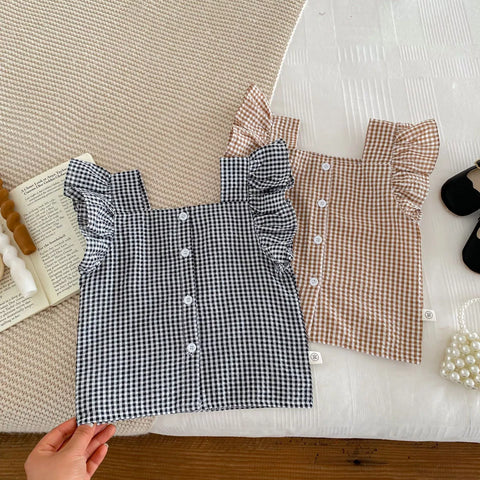 Girls Ruffle Gingham Shirt & Shorts Set