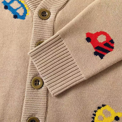 Boys Cars Print Button Up Cardigan Sweater