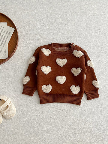 Baby Girl Fuzzy Hearts Pullover Knit Sweater