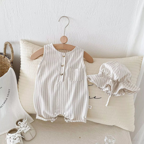Unisex Baby Sleeveless Cotton Romper w/ Hat
