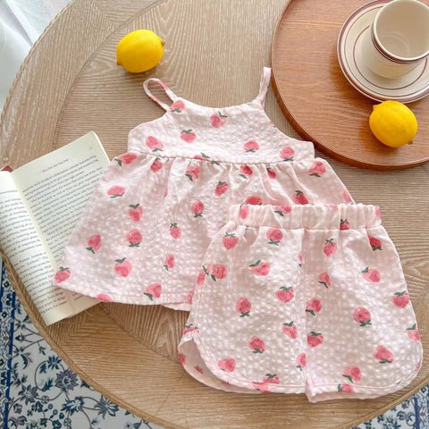 2 Pc Baby Girl Cotton Cami Print & Shorts Set