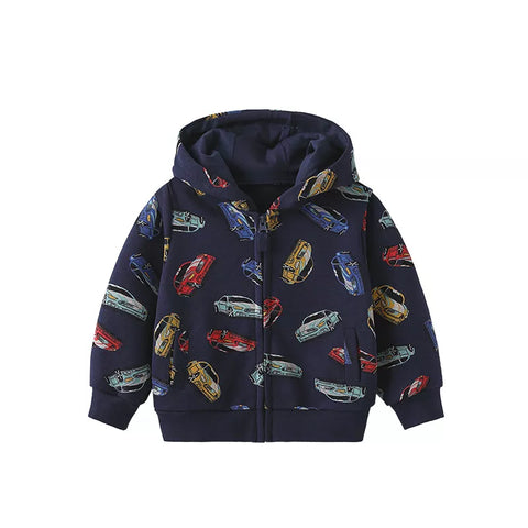 Boys Cars Print Zip Up Hoodie