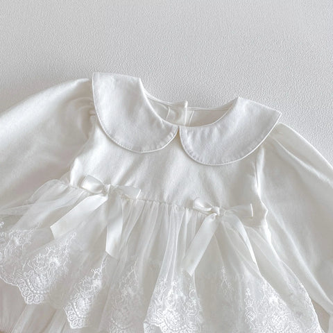 Baby Girl Long Sleeve Collar Lace Overlay Bodysuit