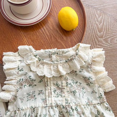 Baby Girl Lace Ruffle Mini Floral Print Bodysuit