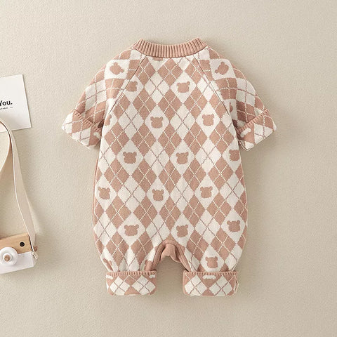 Baby Boy Argyle Print Bear Patch Romper