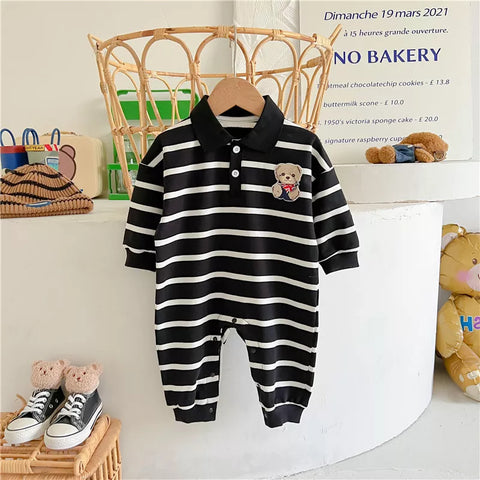 Baby Boy Stripe Bear Logo Polo Romper