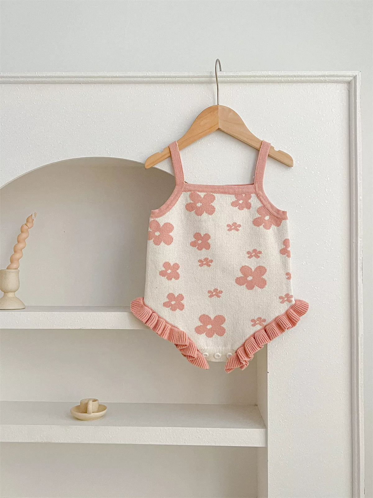 Baby Girl Flower Print Knit Ruffle Hem Bodysuit