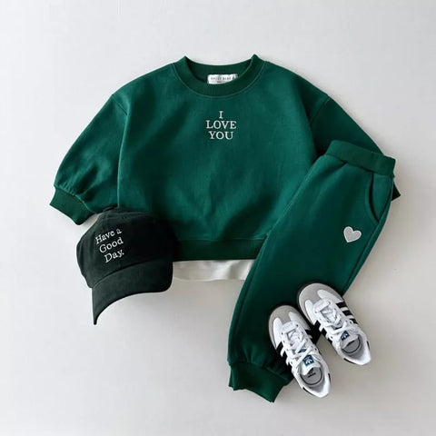 2 Pc "I Love You" Pullover Sweat Suit Set