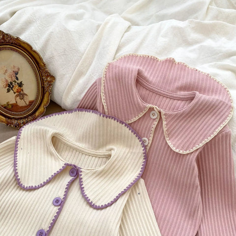 2 Pc Girls Ribbed Coverstitch Cardigan Set