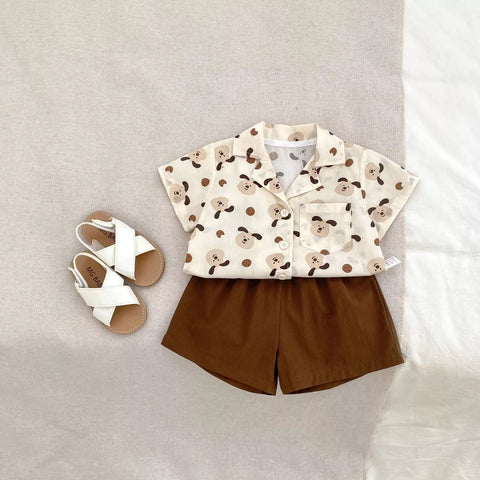 2 Pc Boys Doggy Print Button Up Shirt w/ Shorts