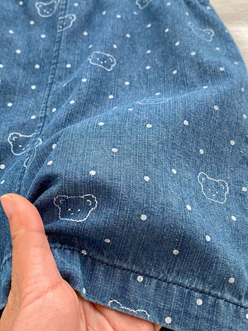 Unisex Bear Polka Dot Denim Shorts Overalls