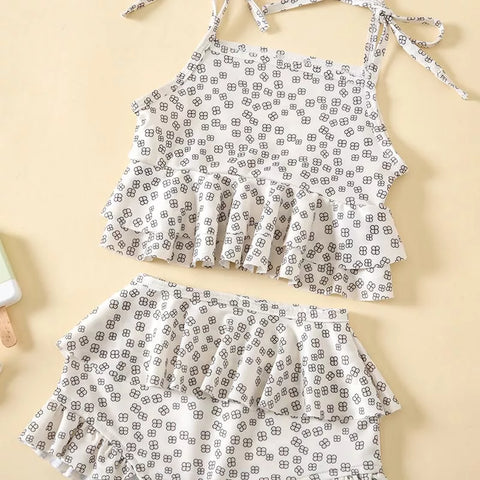 2 Pc Baby Girl Four Clover Print Ruffle Cami Set